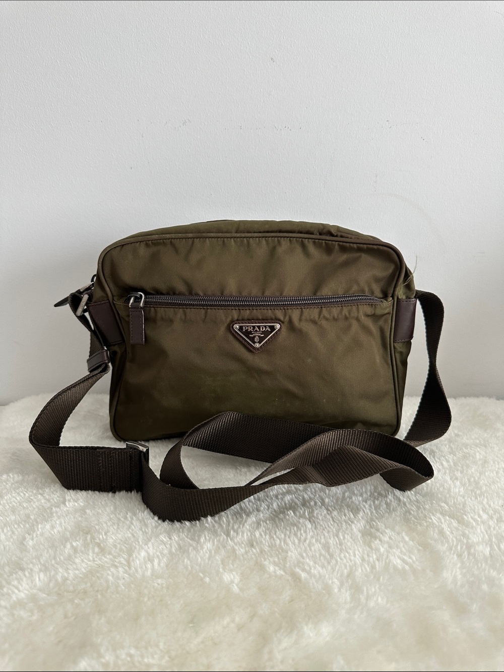 Prada Olive Nylon Belt Bag with Triangular Logo